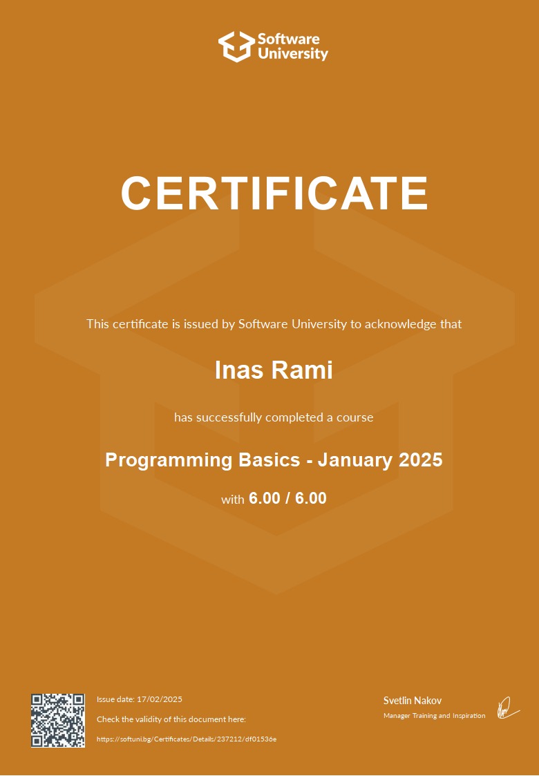 Programming Basics Certificate